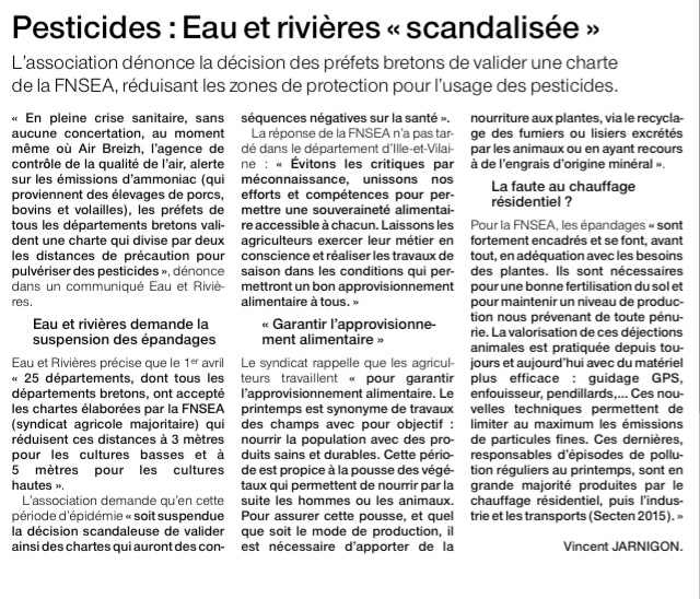 Pesticides: Eau et rivières scandalisée